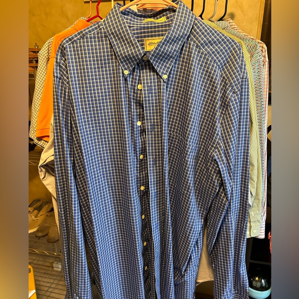 Eddie Bauer Wrinkle Resistant Blue Plaid Shirt Size XL Tall Mens Long Sleeve
